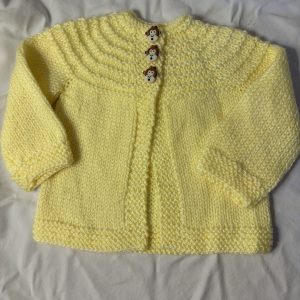 Sunny Yellow with Monkey Buttons Hand Knit Sweater