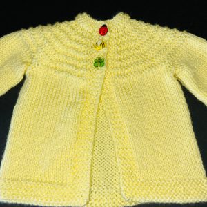Yellow Hand Knit Sweater with Ladybug, Bee and Butterfly Buttons