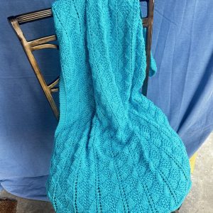Turquoise Fan-and-Shell Hand Knit Baby/Toddler Blanket