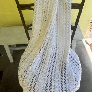 Lace and Cables in White Hand Knit Baby Blanket