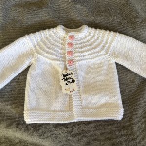 Sweet Hand Knit White Baby Sweater with Pink Heart Buttons
