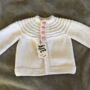 Sweet Hand Knit White Baby Sweater with Pink Heart Buttons