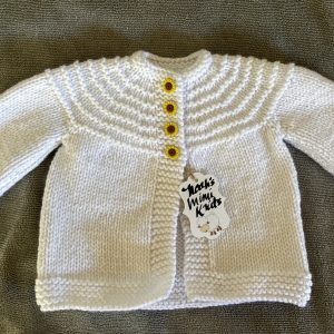 Sunflowers Hand Knit White Baby Sweater