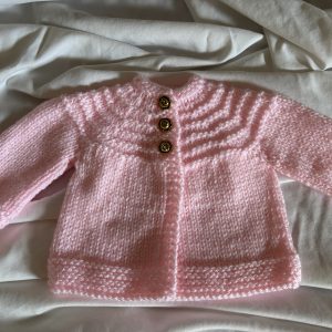 Hand Knit Pink Baby Sweater with Rose Gold Buttons