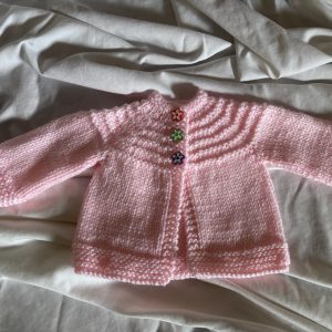 Hand Knit Pink Baby Sweater with Flower Buttons