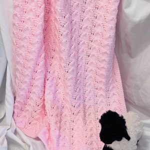 Pink Shells Pattern Hand Knit Baby Blanket