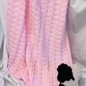 Pink Shells Pattern Hand Knit Baby Blanket