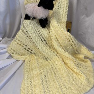 Sunny Yellow Hand Knit Cable and Lace Baby Blanket