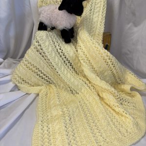 Sunny Yellow Hand Knit Cable and Lace Baby Blanket