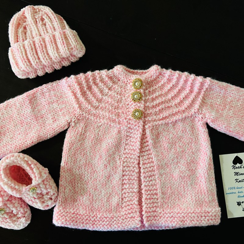 Pink Bling Sweater, Hat & Booties Set